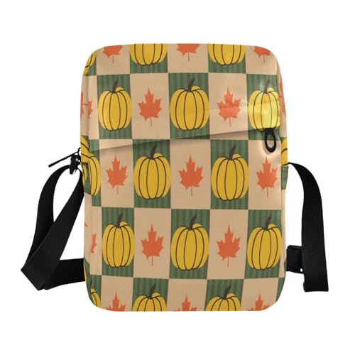 cute messenger bag mens crossbody Ladies Shoulder Handbags Adjustable Strap for Travel Travel- Autumn Pumpkin Plaid Yellow