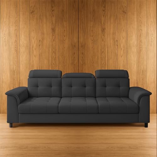 Image of Casaliving Ella 3 Seater Sofa Set for Living Room (Black Colour Fabric) Premium Fabric Sofa
