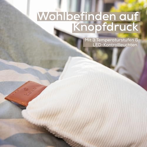 Beurer Heaty Heizkissen, kabelloses Heizkissen mit Akku, Wärmekissen mit Abschaltautomatik und 3 Temperaturstufen, mit Schnellheizung, weicher Cordstoff, cashmere-creme/weiß