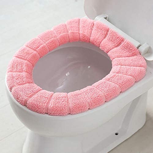 WC-Sitzkissen dick gestrickt Universal O WC-Vorleger Haushalt weiches Kürbismuster WC-Sitzbezug Sitzkissen super warm (Rosa 30 cm)