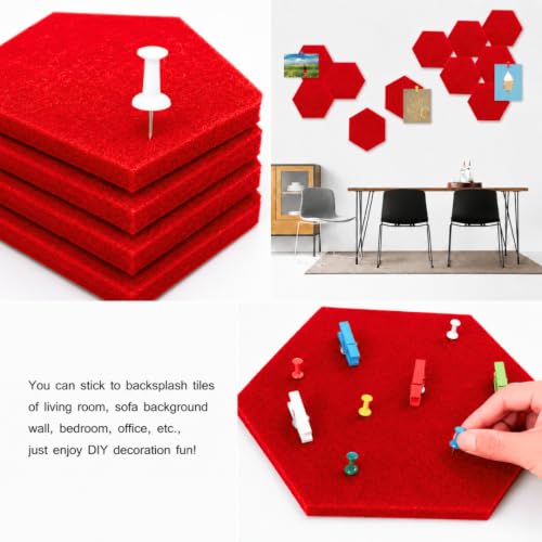 Image of Quiet Canvas Hexagon Pinboard, 1x1 ft, Pack of 8, 50 PushPins, (Red)