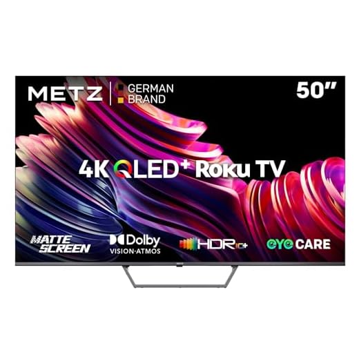 METZ Blue Roku TV, QLED 4K Smart TV 50 Zoll, 127cm, Fernseher mit Blendfreier Bildschirm, Dolby Vision, HDR10, HLG, DTS Studio, Triple Tuner DVB-T/T2/C/S/S2, WLAN, LAN, HDMI, USB, 50MQE7011