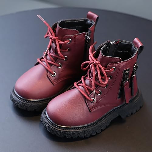 Toddler Boys Girls Lace up Ankle Boots Non Slip Riding Boots PU Leather Side Zipper Lug Sole Booties Walking Shoes3