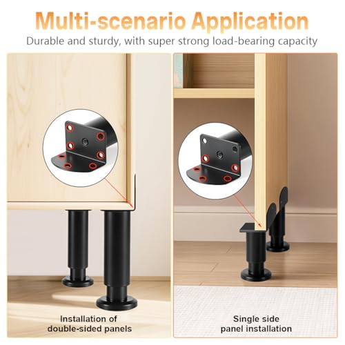 Image of Serplex 4PCS Metal Adjustable Furniture Legs 7.1-11.8 inch, with L-Shaped Pre-drilled Mounting Plate & Screws Heavy Duty Furniture Replacement Legs for Chair /Bed /Sofa /Cabinet /Couch /Dresser /Bed /Table