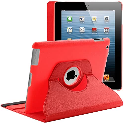 ebestStar   Funda para iPad 4 3 2 Apple, Carcasa Capa Giratoria, 360 Protectora, Cuero PU Soporte, Rojo