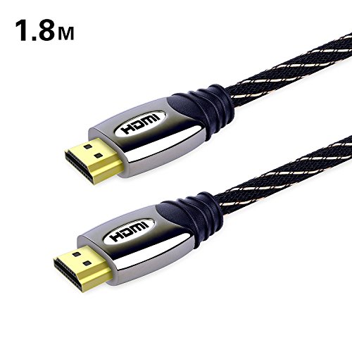 Cable HDMI,KINPS 18 Gbps Ethernet HDMI Cable(1.8m),HDMI Cable 4K with Gold and Black Thick Nylon Braided Cable, HDMI Cable v2.0/1.4a, 3D and HDTV Data and Audio Transmission.
