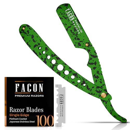 Facón Straight Razors for Men - Professional Barber Straight Edge Razor Kit with 100 Blades, Classic Stainless Steel Barbero Shaver for a Smooth &amp; Precise Shave, Premium Barber Razor for Men's Shaving