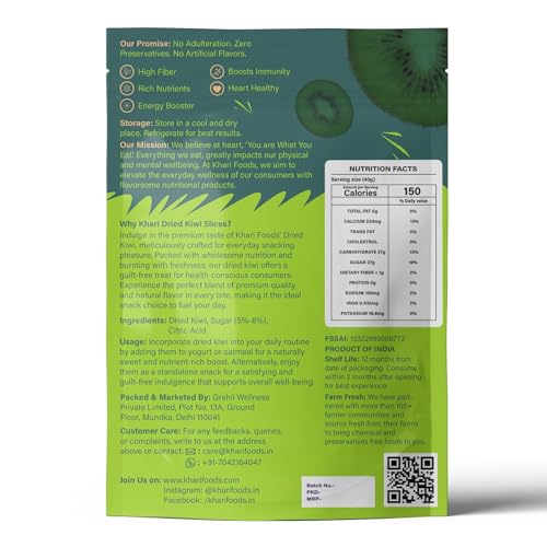 Image of Khari Foods Premium Dried Kiwi 200g, Natural Fruit Snacks, High Fibre, Energy Booster, Naturally Dehydrated, Wholesome Nutrition