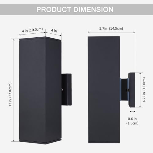 Image of Cerdeco 13 inch Black Square Modern Outdoor Wall Light Exterior Wall Sconce
