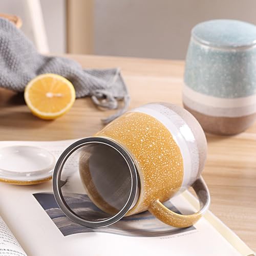 Miniatura 7 de Xfeyaqlo Taza Infusiones Con Tapa Y Filtro Colador Te, Taza Te Cafe, Tazas Originales Para Regalar, Ceramica, 400ml, Apta Para Uso Diario Amarillo