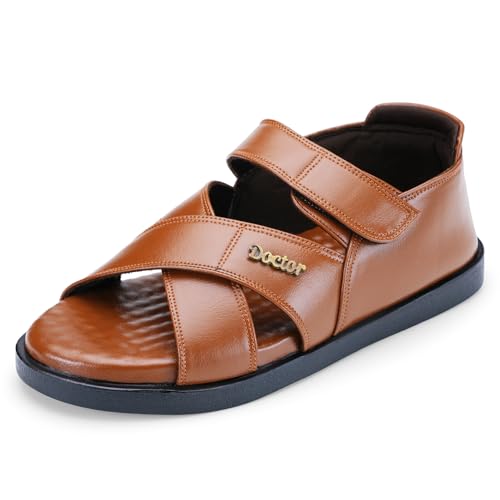 Image of DOCTOR EXTRA SOFT Orthopedic Diabetic Comfortable Dr Sole Footwear Daily Use Casual Wear Stylish Black Cushioned Adjustable Strap Sandals for Men's-Gents & Boy's L-12