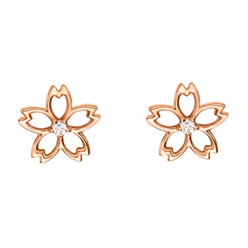 Carleen 14K Solid Rose Gold Diamond Cherry Blossom Flower Stud Earrings Dainty Fine Jewelry For Women Mom Girls Her #TOP11