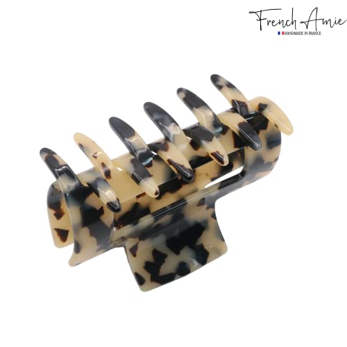 French Amie Geo Medium 3 1/4" Celluloid Handmade No Slip Grip Jaw Hair Claw Clips Strong Hold Fashion Durable Styling Women Hair Accessories, Made In France (White Tokyo) #TOP4