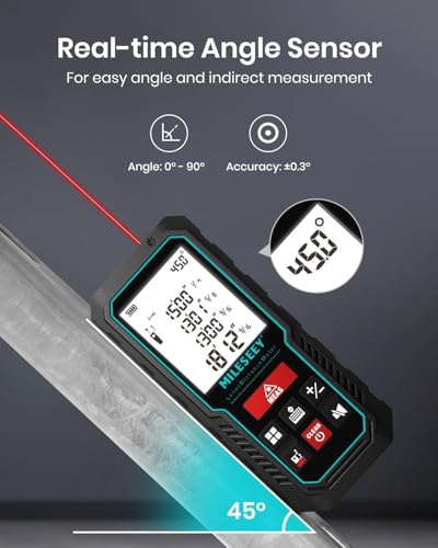 Image of 70m Digital Laser Distance Meter MiLESEEY with Angle Sensor, ±2mm Accuracy, Area /Volume & Pythagoras Modes, Backlit LCD, IP54, Battery Included