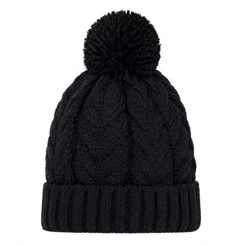 Touca de Frio Preta com Pompom Adulto Unissex – Gorro Tricot Inverno Quentinho com Barra Canelada e Tamanho Único