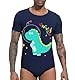 Landofgenie Herren Bodysuit Kurzarm aus Baumwolle Einteiler Strampler Onesie mit Druckknöpfen im Schritt Atmungsaktiv & Bequem für Alltag & Pyjama, Dino Neil Marineblau XL