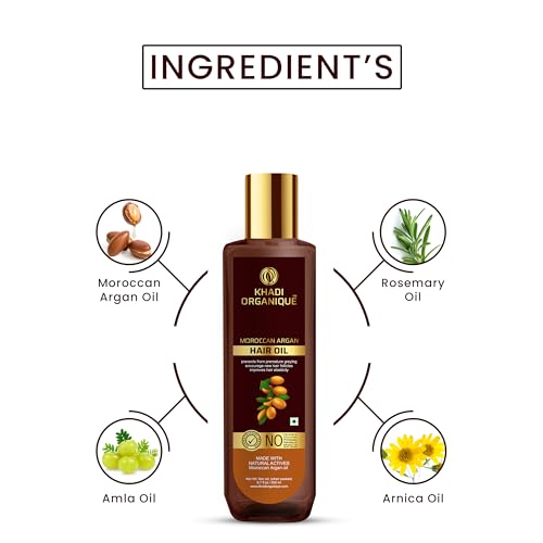 Image of Khadi Organique Moroccan Argan Hair Oil - 200ml | Pure, Organic & Natural | Reduces HairFall, Frizz & Dryness | Helps to Promote Hair Growth | Adds Shine & Softness | No Mineral Oils or Parabens