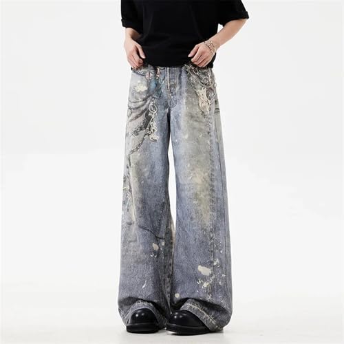 Men's 3D Chain Printed Baggy Jeans for Men and Women Casual Baggy Straight Denim Pants High Street Wide-Leg Jean2