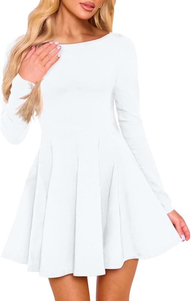 XXTAXN Women's Sexy Crew Neck Long Sleeve Ruffle Hem Cocktail Party Corset Mini Dress