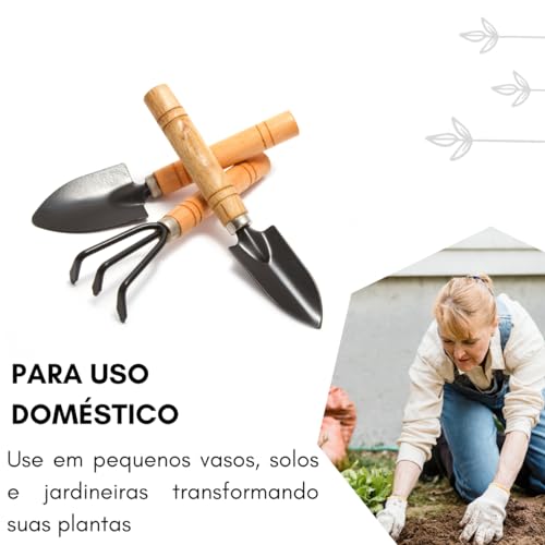 Kit Jardinagem 3 Peças Pás e Ancinho Manutenção Ferramentas Jardim Plantar Transplantar Kit Ferramen