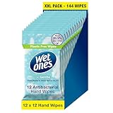 Wet Ones – Be Gentle – Plastic Free Antibacterial Pocket Size Hand Wipes - 144 wipes – 12 packs x 12 wipes