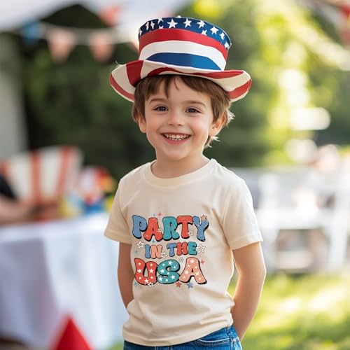 Image of Kid 4th of July T-Shirts Boys Girls American Flag Shirt Patriotic Top Short Sleeve Tees 2-12 Years