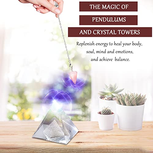 23Pcs Natural Crystals And Healing Stones Set, 7 Raw Chakra Stones,10Pcs Tumbled Stones, Pink Pillar Crystal Necklaces & Pendulum, White Pyramid & Pillar, 50G Stones Assorted, Wooden Box #TOP3