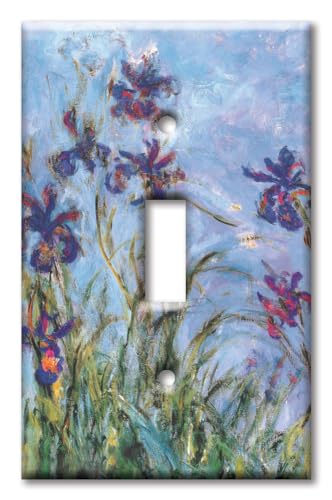 Art Plates - 1 Gang Toggle Decorative Metal Wall Plate - One Gang Light Switch Plate Cover - Monet: Irises - (Made in USA)