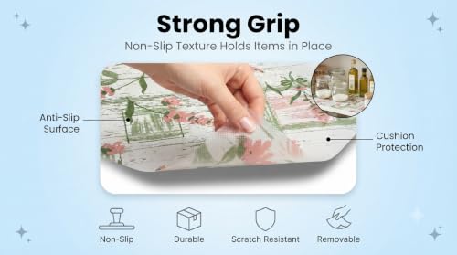 Image of Dribble (45cm X 300cm) Eva Shelf Liner Mat Roll, Non Slip Drawer & Cabinet Liner for Kitchen, Waterproof Oilproof Washable Fridge Mat, Anti Skid Multipurpose Mat (Floral Hormony Peach)