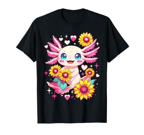 Lindo Axolotl Anime Kawaii Pastel Axolotl Girasol Camiseta