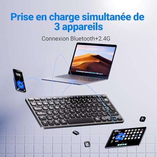 iClever Clavier sans fil, compact, Bluetooth, USB-C, Compatible Avec Apple macOS, iOS, Windows, Linux, Android - Graphite