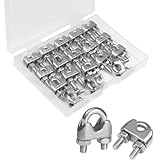 Yinpecly 20 Pack 1/8 Inches M3 Stainless Steel Wire Rope Cable Clip Clamp, U Bolt Saddle Fastener