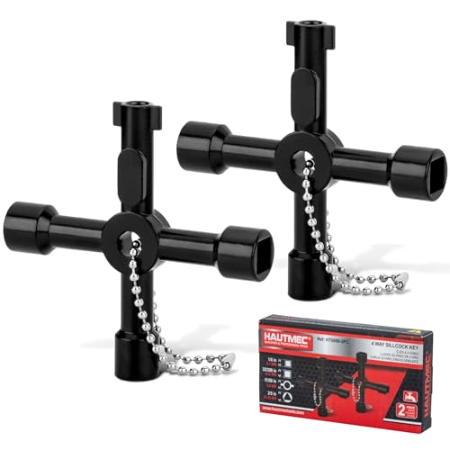 HAUTMEC 4 Way Sillcock Water Key Multi-functional Universal Cross Water Spigot Key Zinc Alloy Plumbers Electricians Valve Tools Black Silcock Key 4 Way, 2 Pack