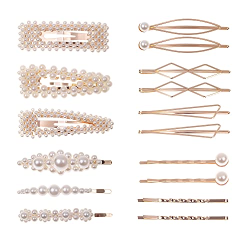 16 PCS Pearl Hair Clips, Artificial Barrettes, Pure metal Hair Pins for Girl Women, Bridal Headwear, Hair Decoration for Party Wedding Daily (Pearl Clip)