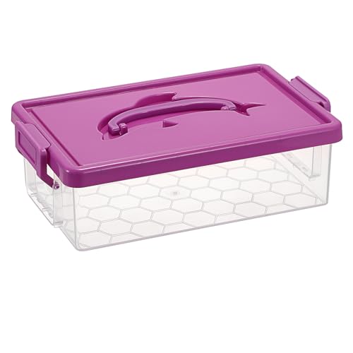 BTSKY 1-Pack Clear Plastic Storage Box with Lid-9x5.5x2.8 Stackable Organizer Featuring Easy-Lift Dolphin Design Multi-Use Portable Container for Craft Office Space-Saving Secure-Clasp Purple