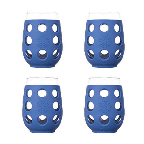 Lifefactory 17-Ounce BPA-Free Indoor/Outdoor Wine Glass with Protective Silicone Sleeve, 4-Pack, Cobalt