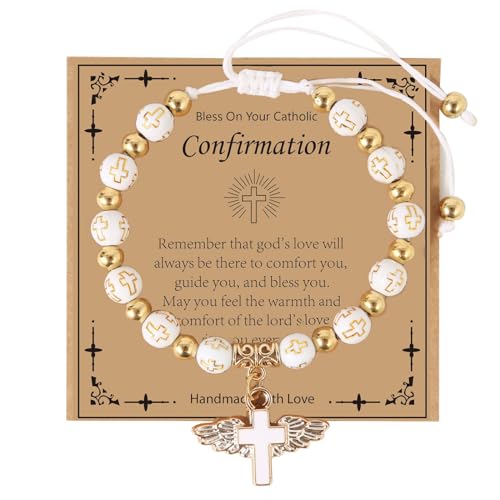 Image of Catholic Cross Bracelet for Girls First Communion Baptism Confirmation Gifts for Teen Girls Virgin Mary Charm Bracelet Handmade Jewelry Gift for Girls Women Easter Gifts for Girls (Gold)