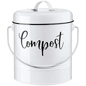 DAYYET Compost Bin Kitchen, 1.3 Gallon Farmhouse Kitchen Compost Bin Countertop, Indoor Countertop Compost Bucket with Lid and Charcoal Filters, White