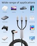YANBORONSN 90 stopni USB-A kabel sprężynowy, kątowy 3 w 1, spiralny kabel USB A na USB C, do szybkiego ładowania do telefonu, tabletu (1,6 ft)