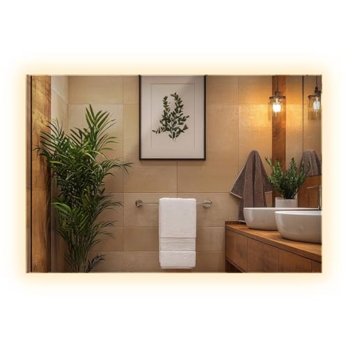 Espejo Luz LED 60x40 cm - Luz cálida - Espejo Normal Minimalista Clásico Retroiluminación Colgante Sin Marco Decorativo Rectangular Pared