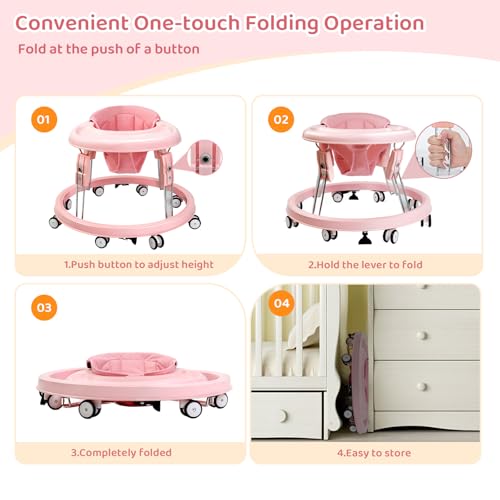 Image of Baby Walker with Wheels, One-Touch Folding, Height Adjustment Baby Walkers
