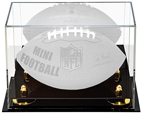 Better Display Cases Acrylic Mini - Miniature (not Full Size) Football Display Case with Gold Risers and Mirror (A005-GR)