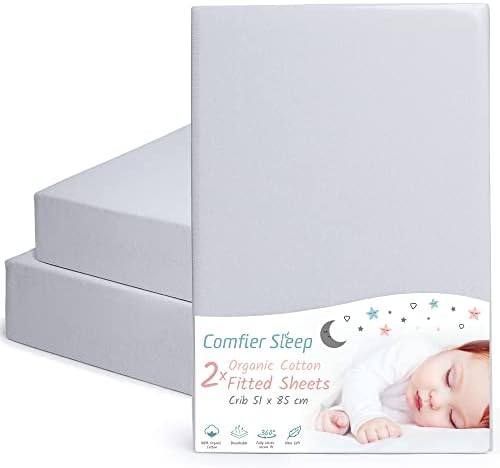Chicco nexttome Crib Sheets 51x85cm Fully Fitted and 100% Organic Cotton Completely Natural Crib Sheets Grey and Set of 2 Ultra-soft and Comfortable Tutti Bambini Cozee Sheets Next To Me Crib Sheets