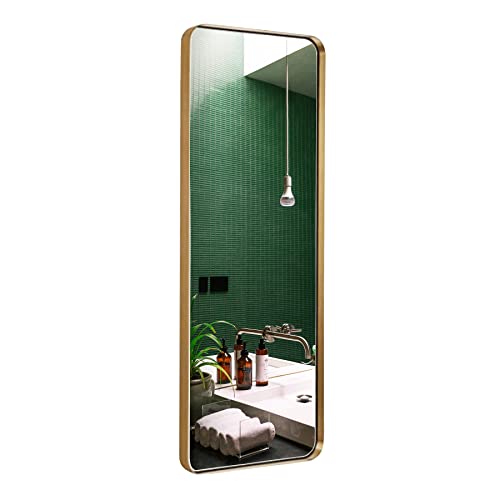 Hamilton Hills 18x48 Inch Metal Black Frame Mirror for Bathroom - Brushed Rectangular Tall Vanity with Rounded Corners - 2-Inch Deep Set Design - Decorative Wall Mirrors Hang Horizontal or Vertical