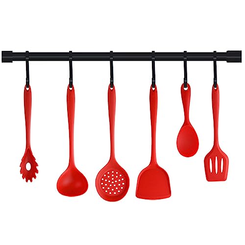 Silicone Rubber Kitchen Supplies Set 6PCS (Fishing Fence, Soup Spoon, Spatula, Powder Claw, Spatula, Rice Spoon) Baking Tools red - Image 3