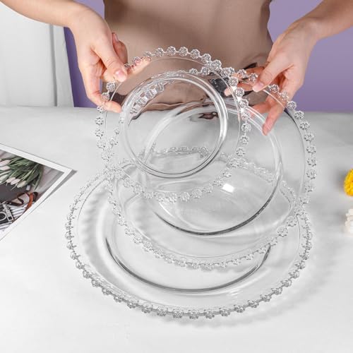 Image of Glass Serving Plate Set of 6 pcs Flower Decorative 8 inch Crystal Clear Glass Plate- Dry Fruits Sweets Chocolate Snack Plate for Dining,Catering Event,Parties,Wedding Dinner Plate (MV-03)