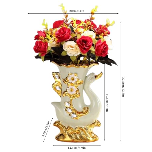 Roses elegantes fausses fleurs vase cygne dore strass sans entretien - 3