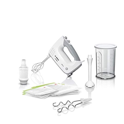 Bosch ErgoMixx MFQ364V0 - Batidora de mano (con función de vacío, 2 varillas, 2 ganchos de amasar de acero inoxidable, bolsa de vacío, bomba, batidora, 450 W), color blanco