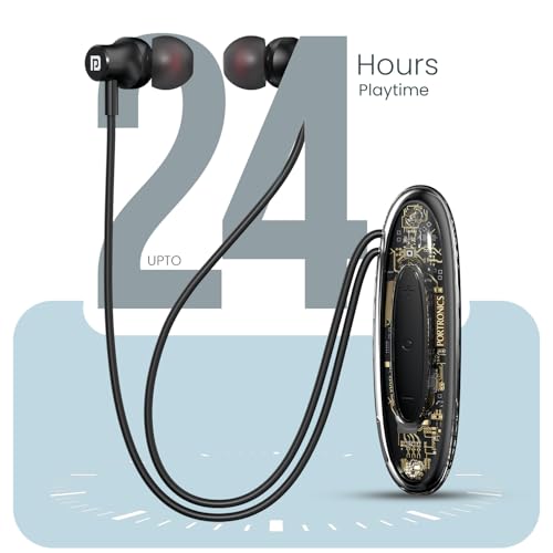 Image of Portronics Harmonics Y5 Bluetooth Wireless In Ear Earphone with strong Clip, Upto 24 Hour Playback,Dual Pairing, HD Clarity Mic, Transparent Design,Magnetic Buds, Bluetooth V6.0,Type C Charging(Black)