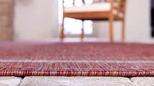 Unique Loom Outdoor Collection Transitional Indoor & Outdoor Casual Solid Tonal Border Area Rug, Runner 2' 0" X 6' 0", Rust Red/Ivory #TOP3